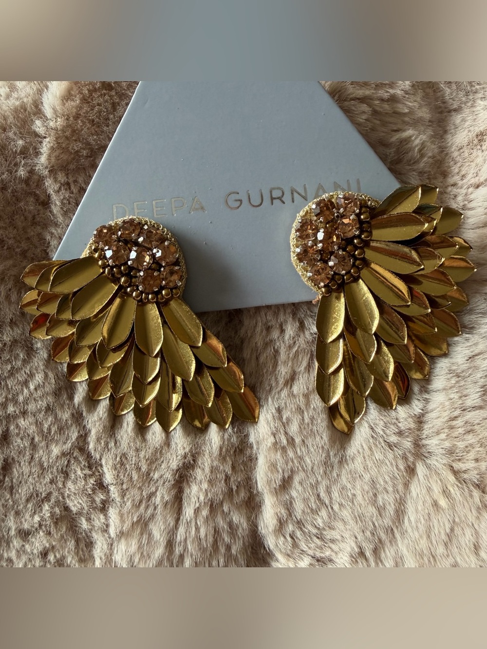 Deepa gurnani Gold Crystal Petal Statement Earrings
